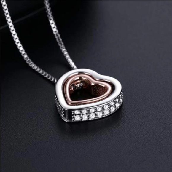 Double Heart Pendant Necklace Made With Crystals From Swarovski NWOT - Picture 2 of 2